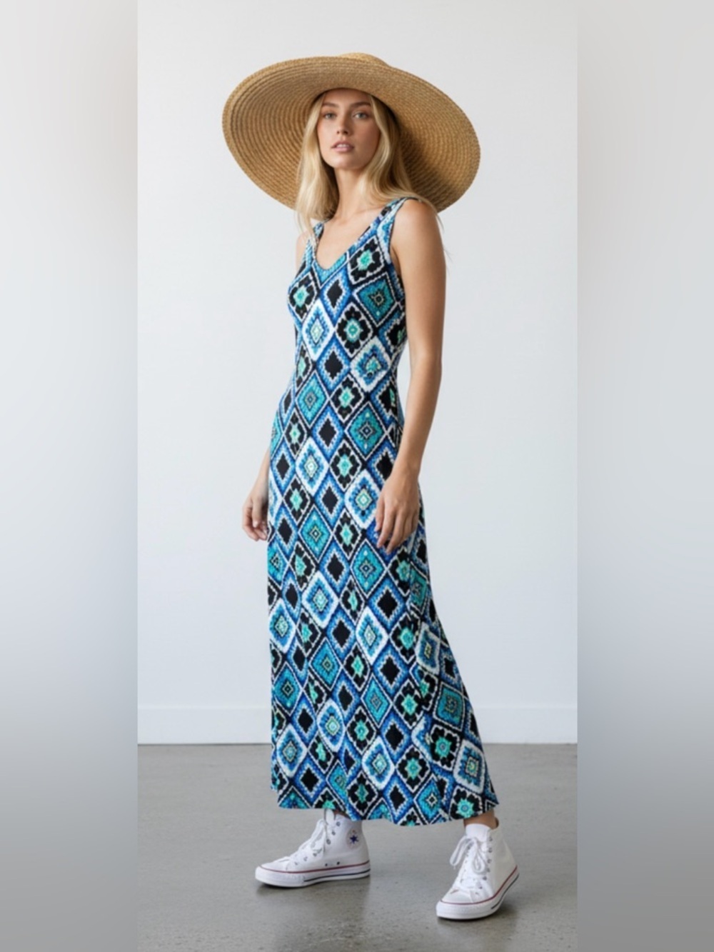 INC international concepts 🌻 Geometric Blue and Black Maxi Dress